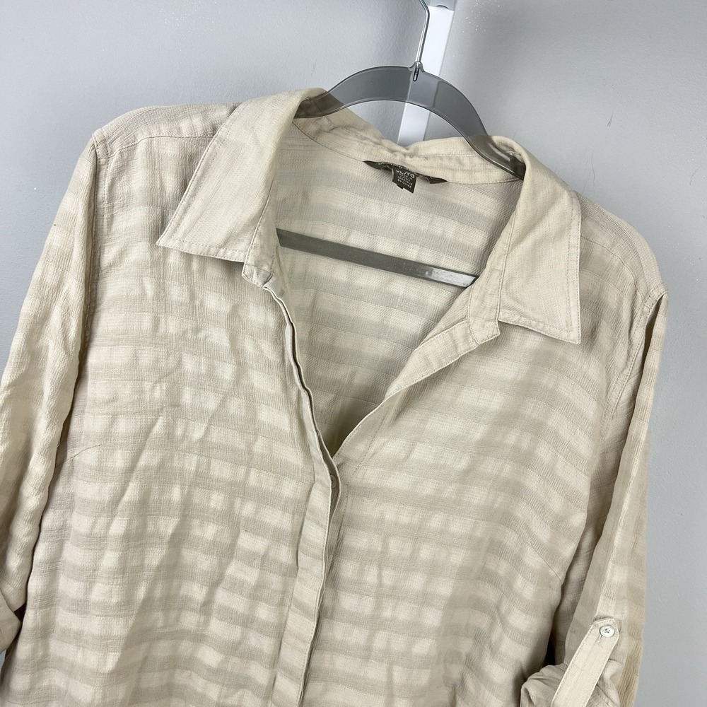 Tommy Bahama Shirt Top Womens XL Beige Textured Cotton Button Up Coastal